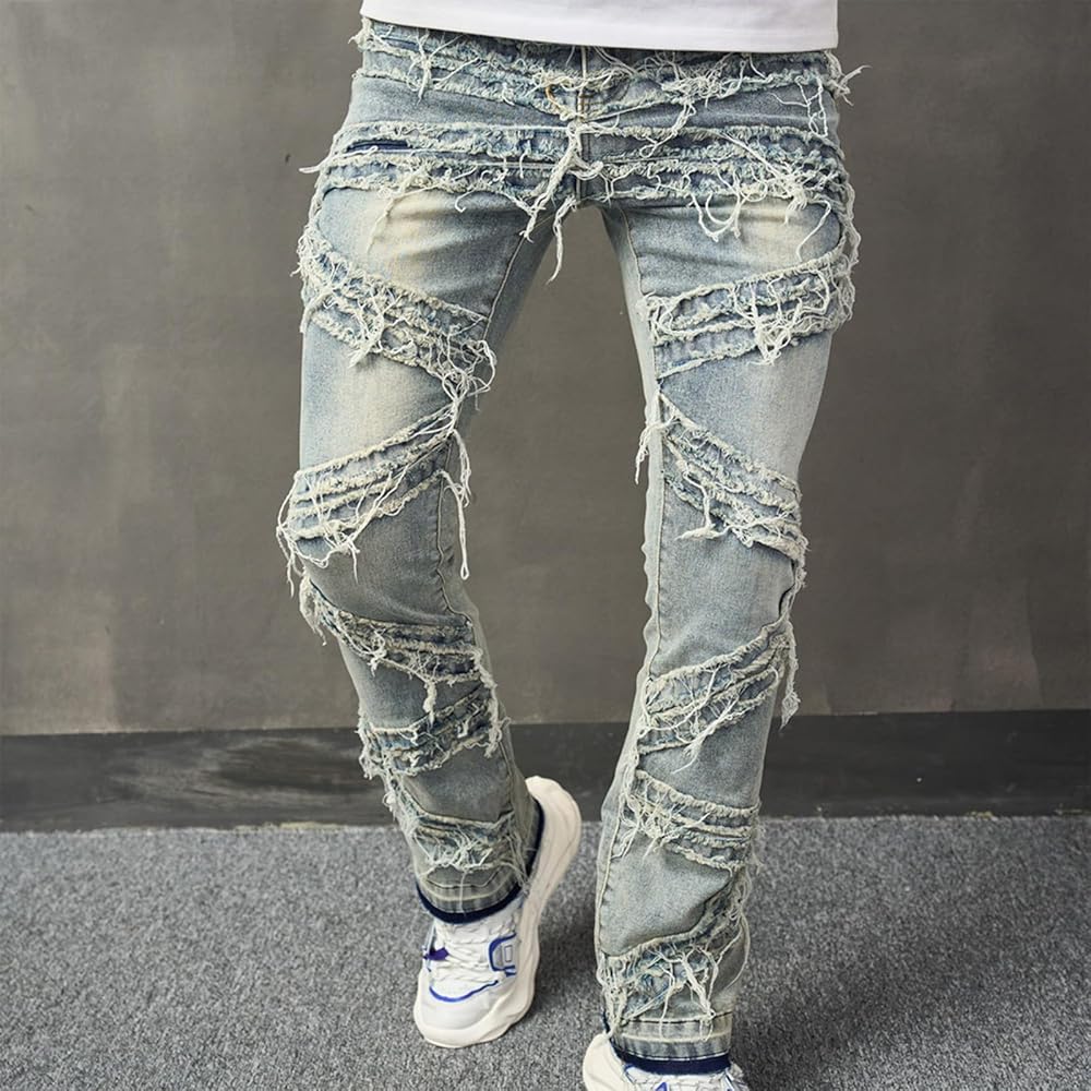 パンツ RIPPLE CRACKED LONG DENIM PANTS y2k y3k Y2K Distressed Jeans